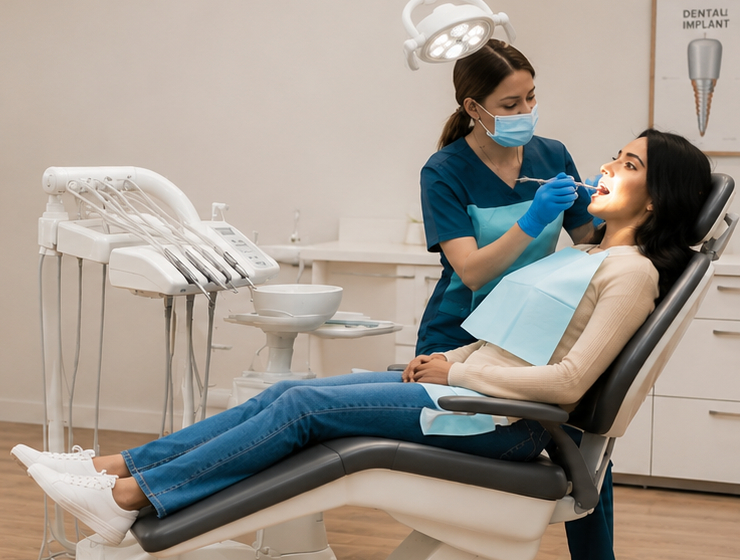 Patient discussing custom porcelain inlay and onlay treatment with a dentist