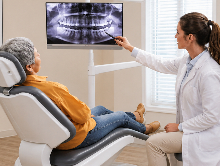 Patient receiving a gum health and periodontal treatment review