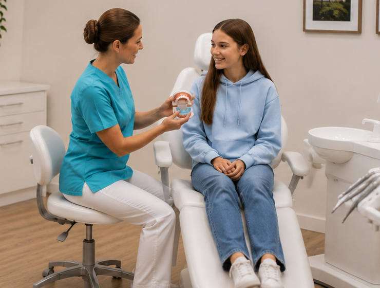 Patient being fitted for a custom sports mouth guard