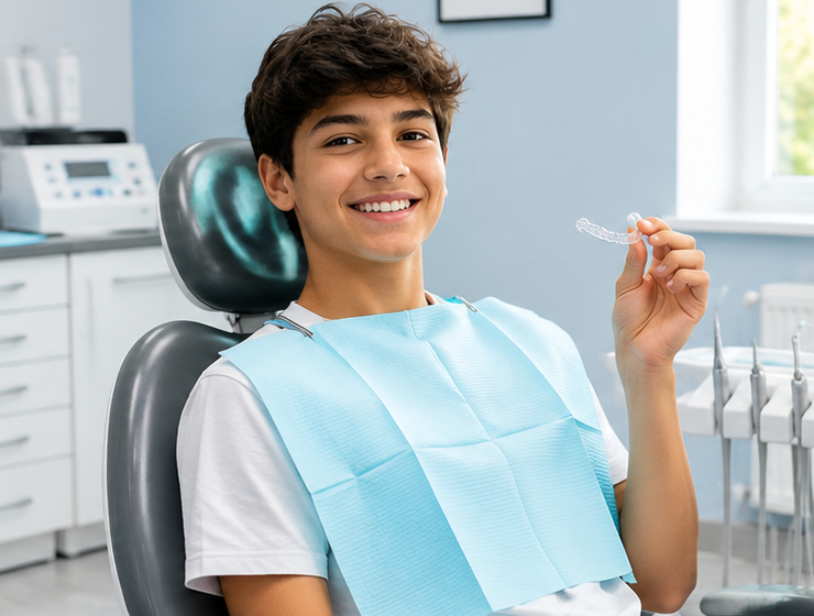 Patient reviewing orthodontic treatment progress with a dentist