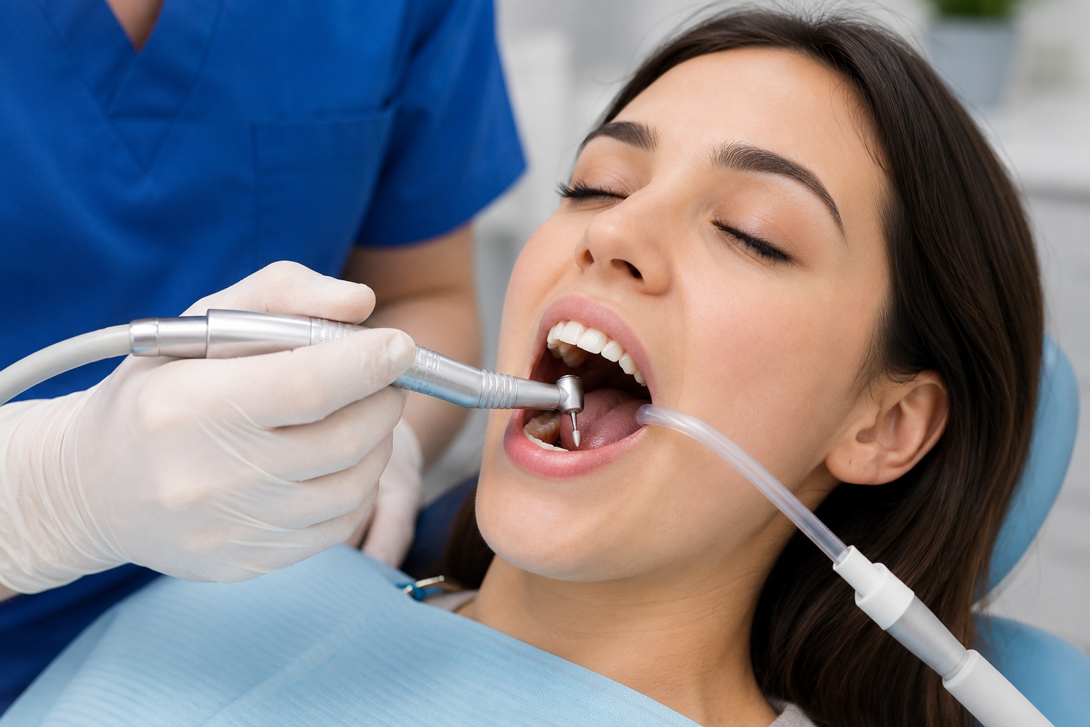 Close-up clinical hygiene result showing professionally cleaned teeth