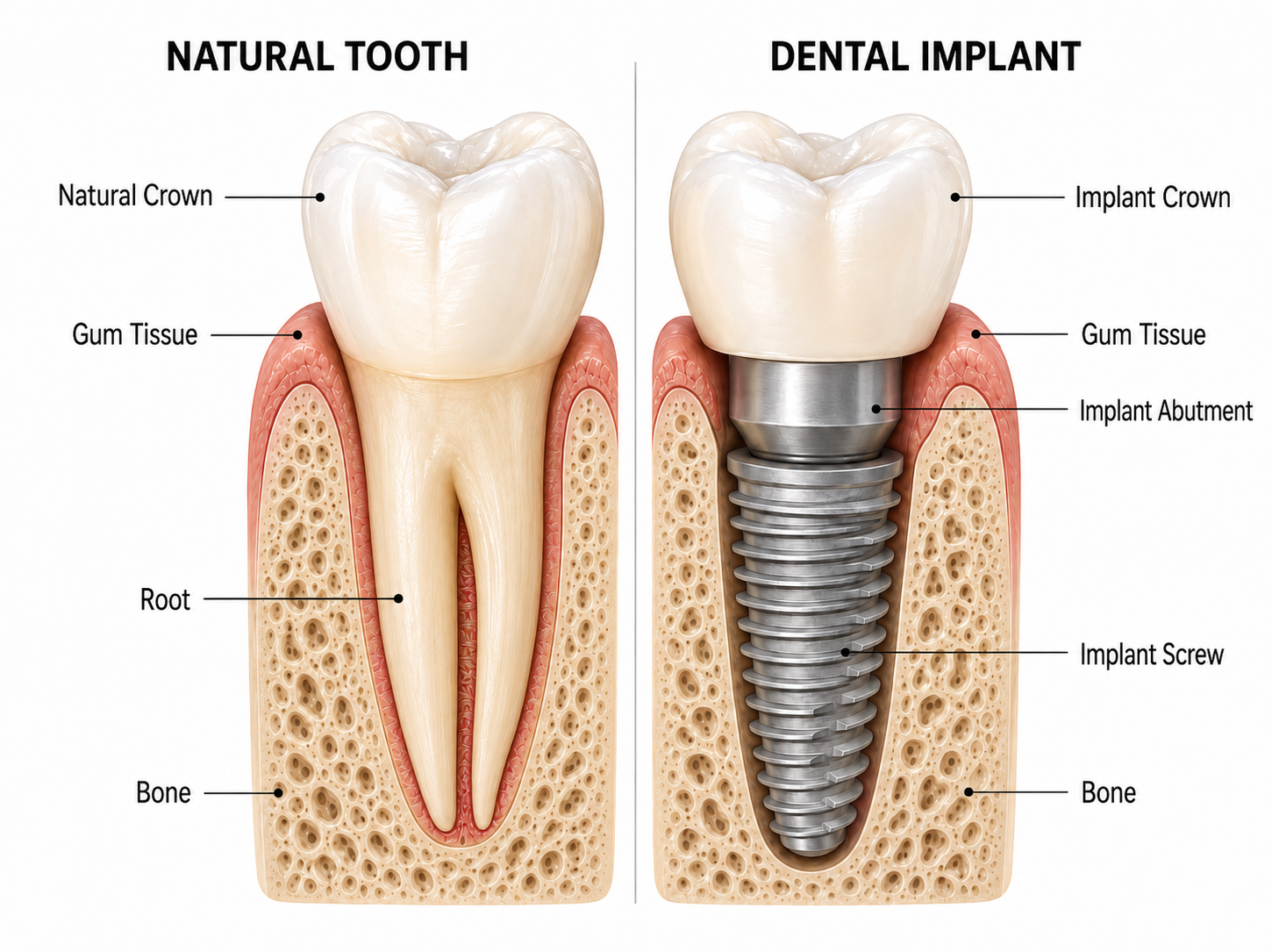Close-up dental implant restoration showing a natural-looking replacement tooth