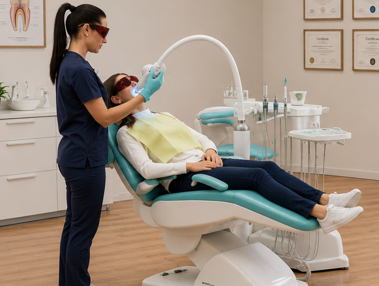 Patient smiling during a professional teeth whitening consultation