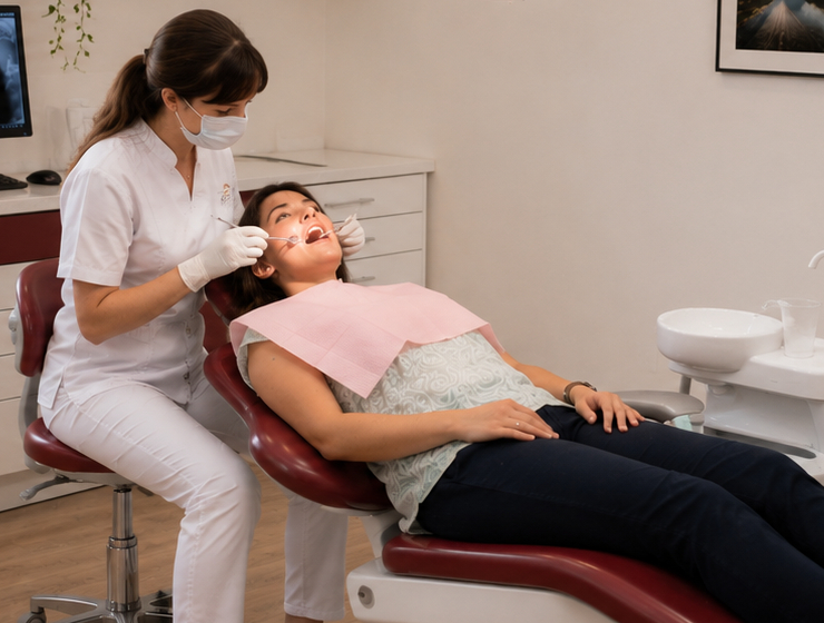 Dentist explaining a tooth extraction plan to a patient
